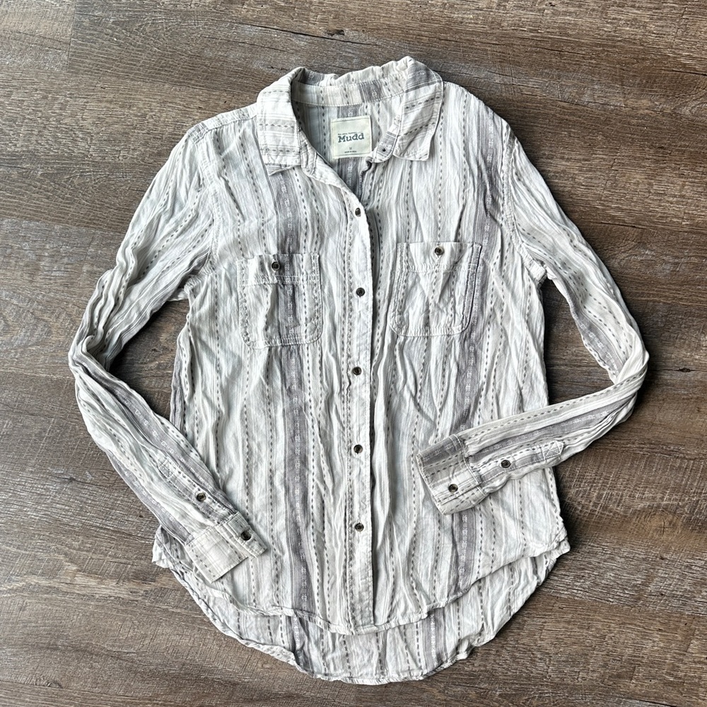 Mudd White and Gray Striped Button Down Shirt